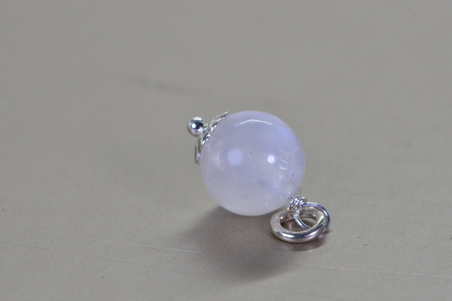 AAA Moonstone Charm: Sterling Silver Wire Wrapped 8mm Bead