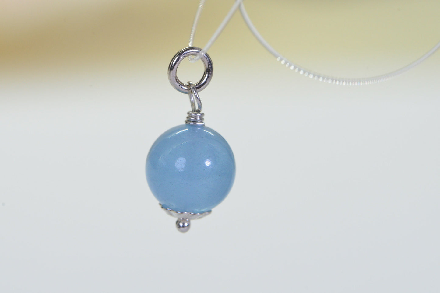 AAA Aquamarine Bead: Sterling Silver Wire Wrapped Charm (8mm)