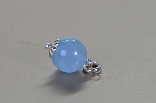 AAA Aquamarine Bead: Sterling Silver Wire Wrapped Charm (8mm)