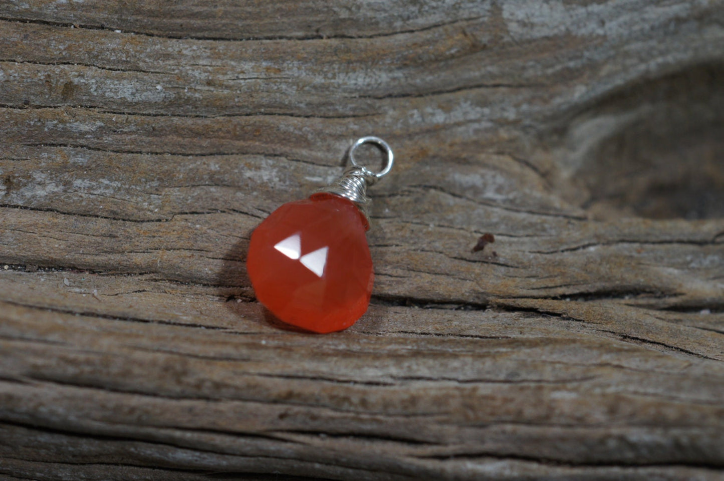 Carnelian Teardrop Pendant: Sterling Silver Wire Wrapped Charm
