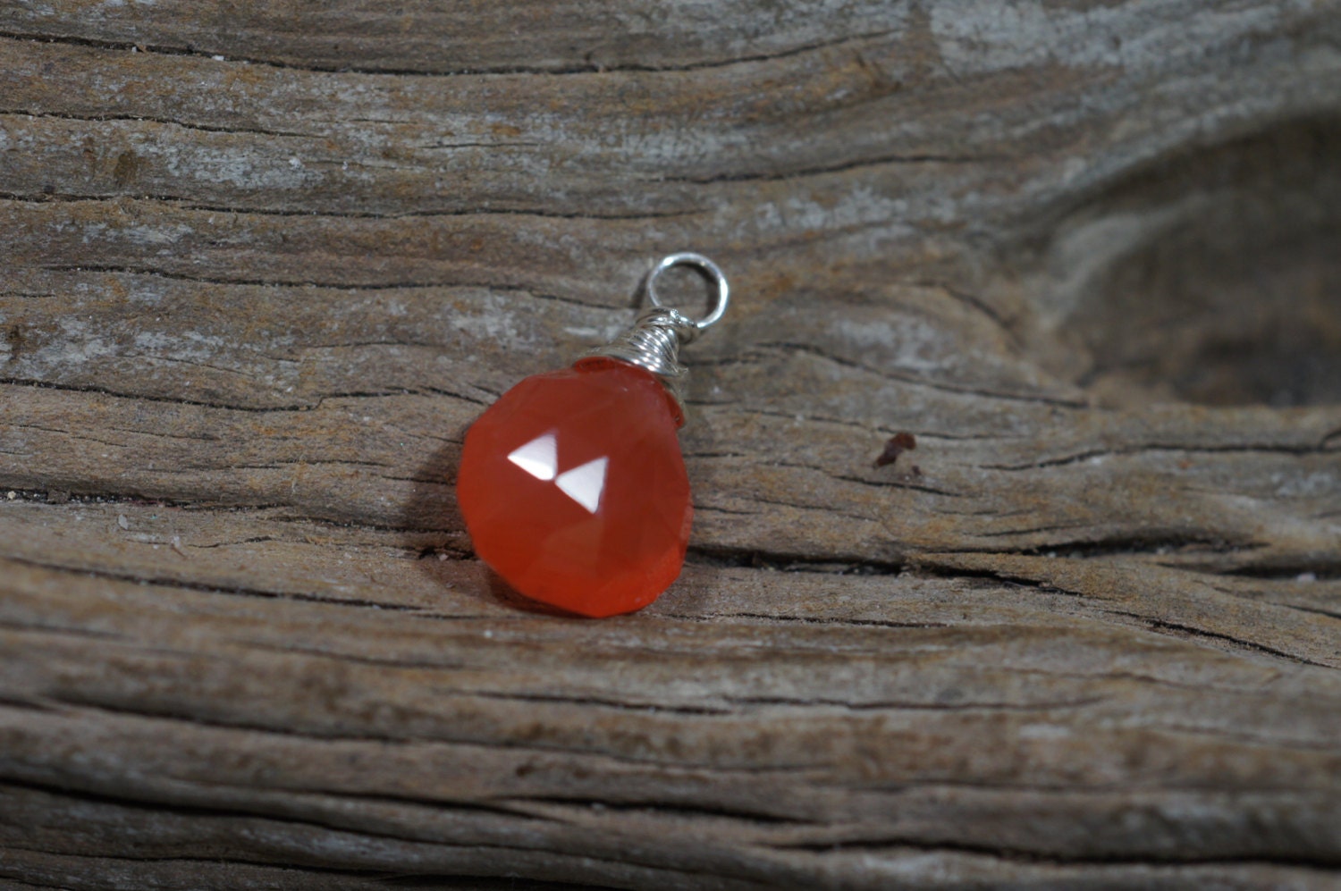 Carnelian Teardrop Pendant: Sterling Silver Wire Wrapped Charm