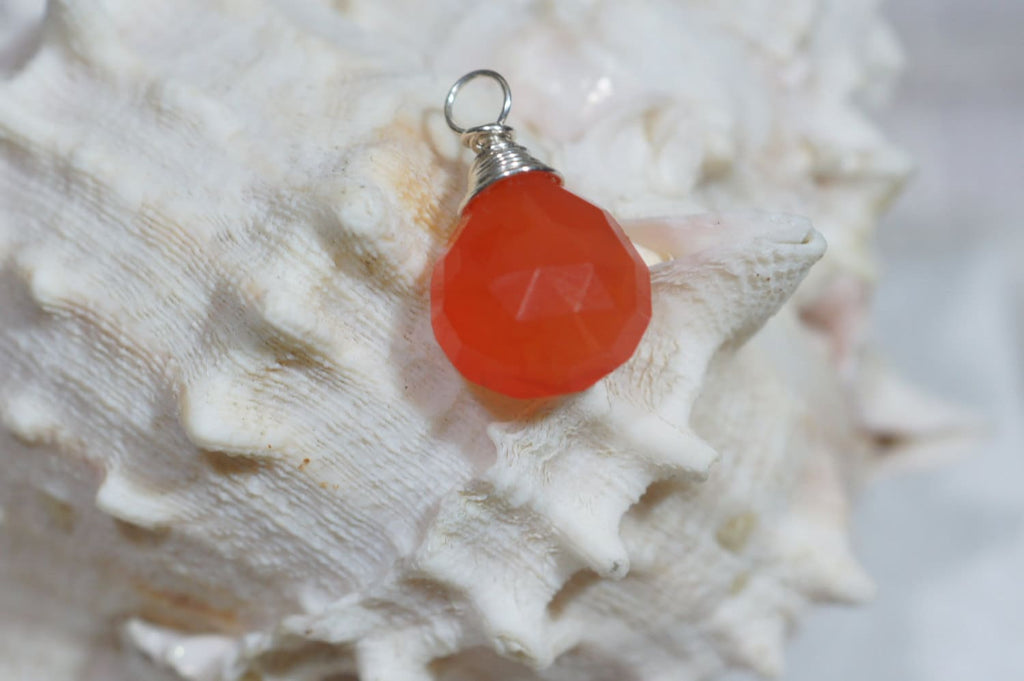 Carnelian Teardrop Pendant: Sterling Silver Wire Wrapped Charm