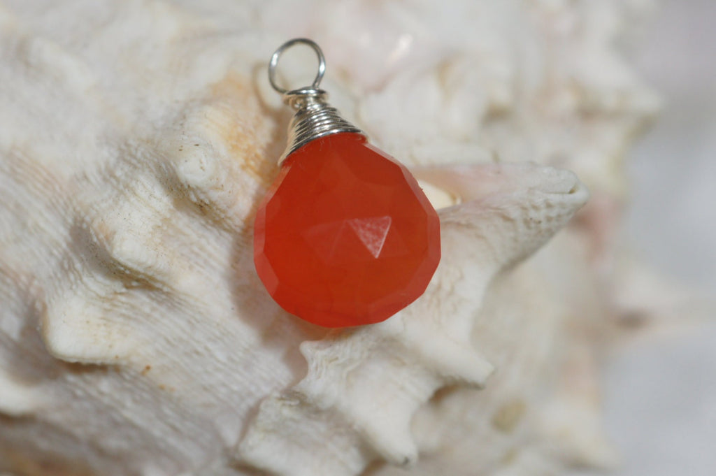 Carnelian Teardrop Pendant: Sterling Silver Wire Wrapped Charm
