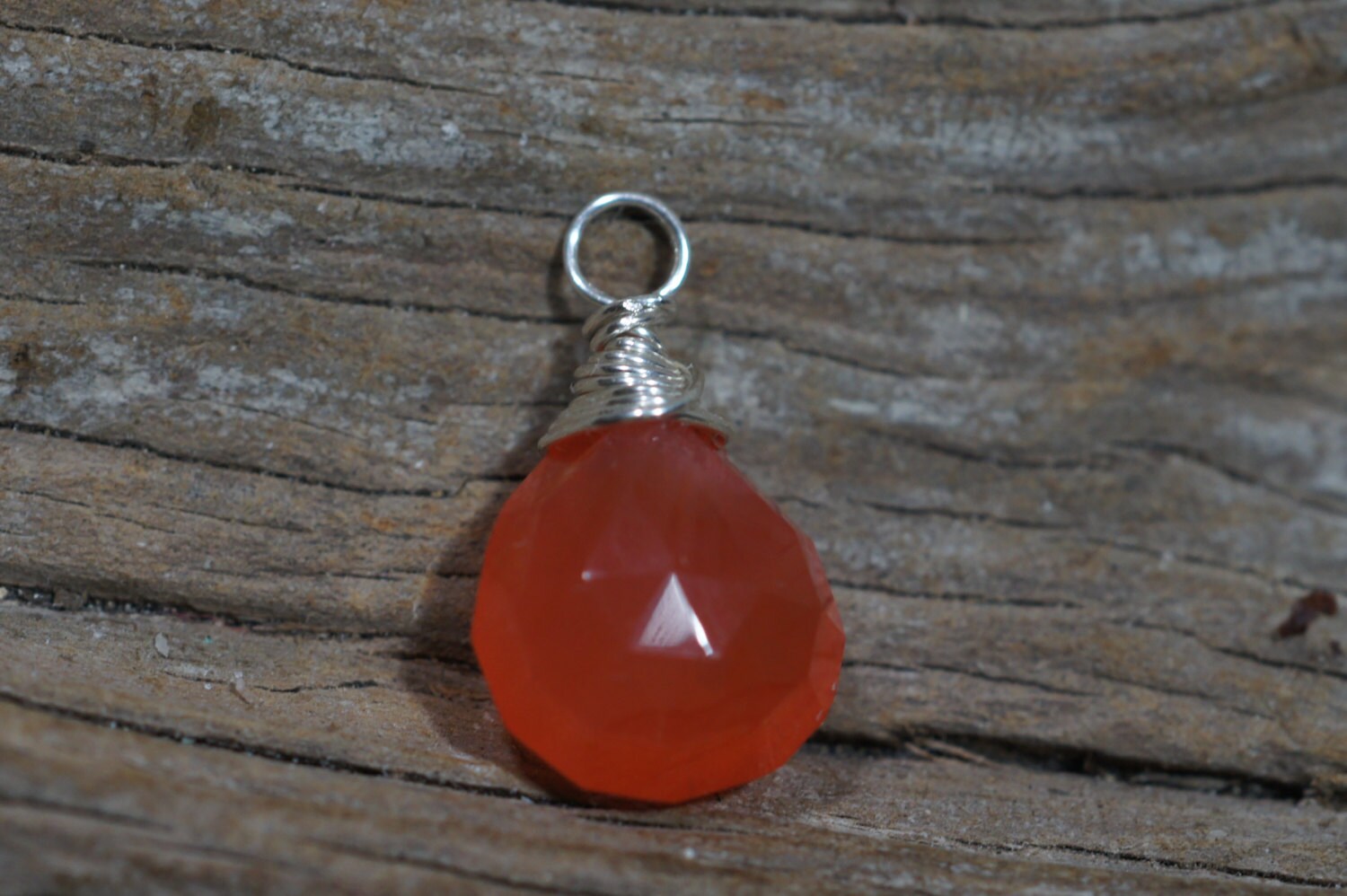 Carnelian Teardrop Pendant: Sterling Silver Wire Wrapped Charm