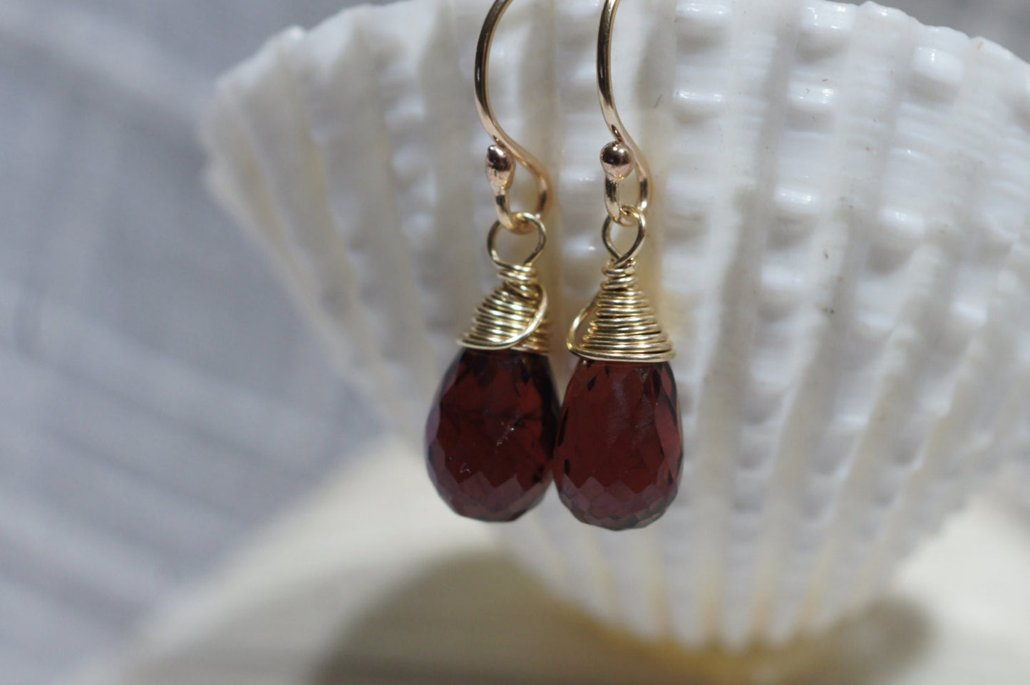 Red Garnet Earrings 14 k Gold filled wire  Birthstone Jewelry