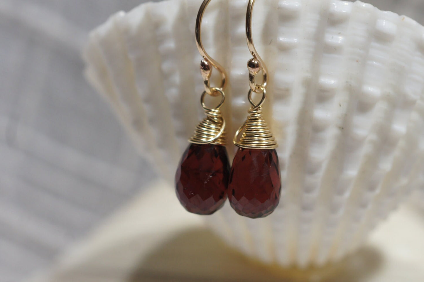 Red Garnet Earrings 14 k Gold filled wire  Birthstone Jewelry