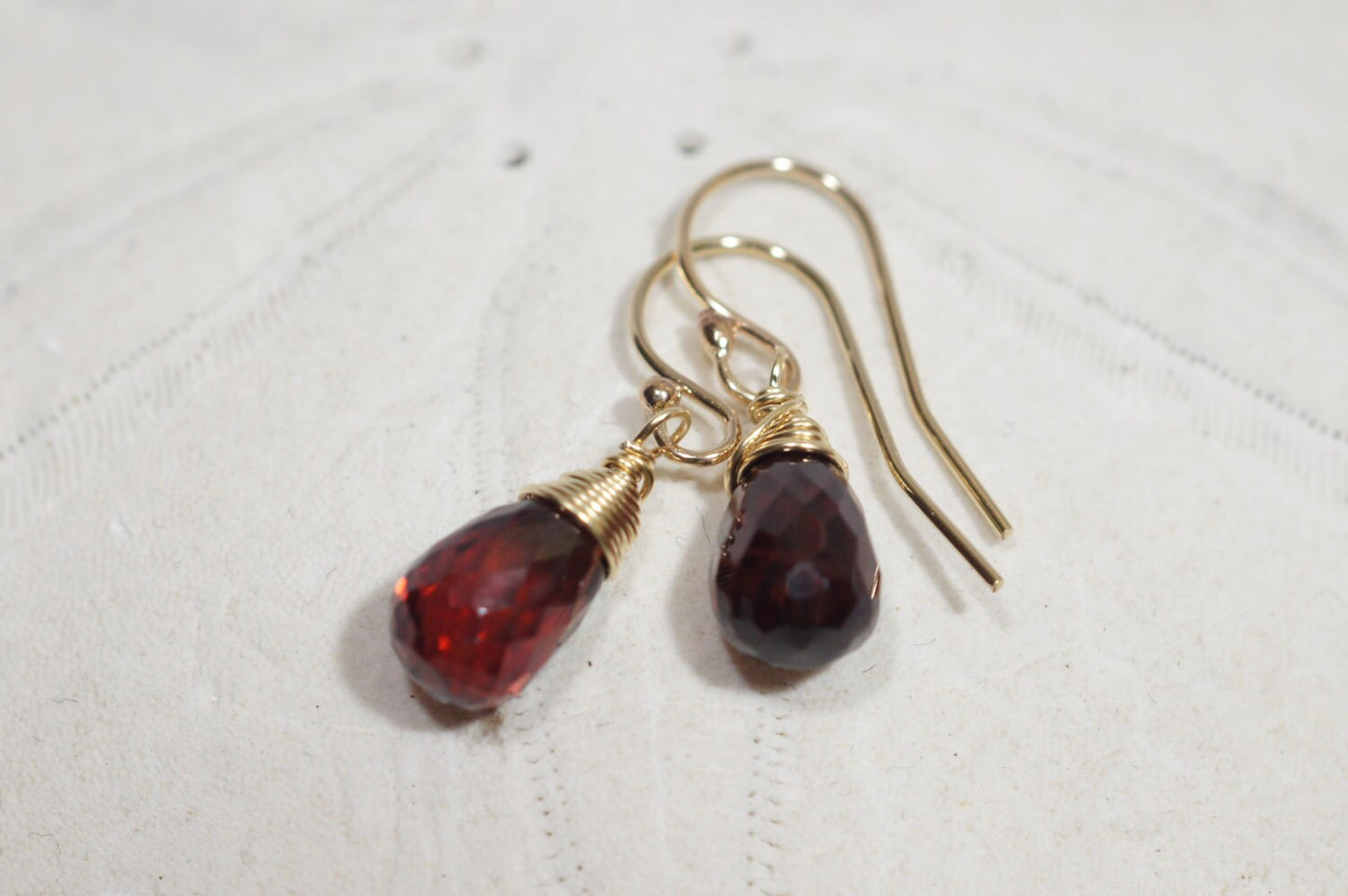 Red Garnet Earrings 14 k Gold filled wire  Birthstone Jewelry