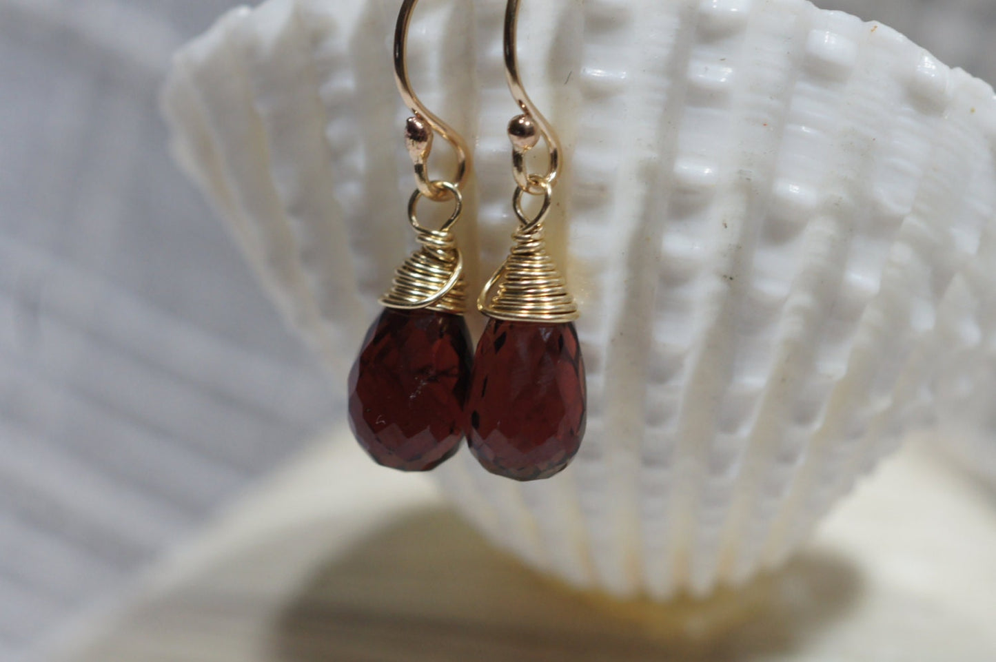 Red Garnet Earrings 14 k Gold filled wire  Birthstone Jewelry