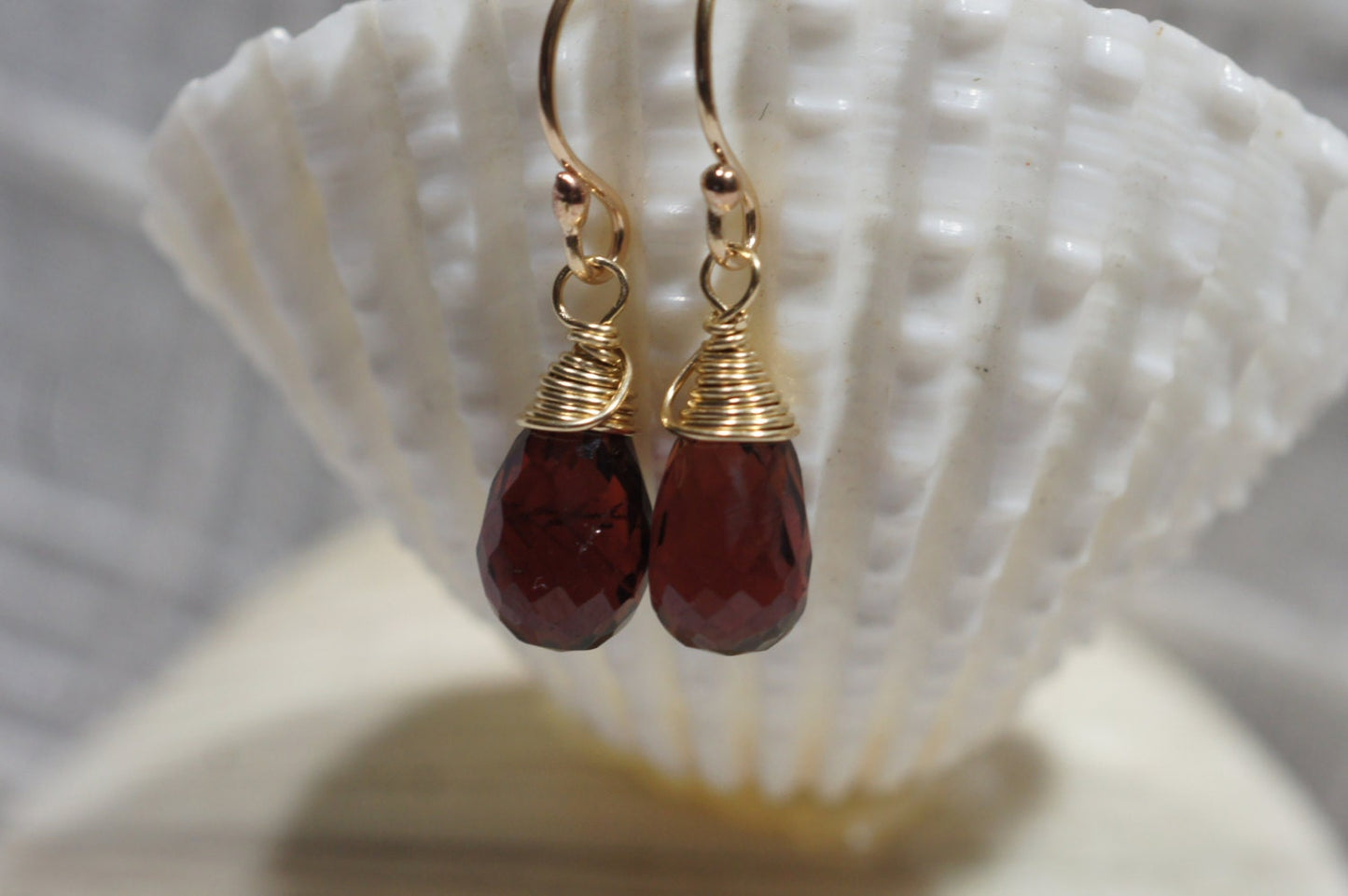 Red Garnet Earrings 14 k Gold filled wire  Birthstone Jewelry