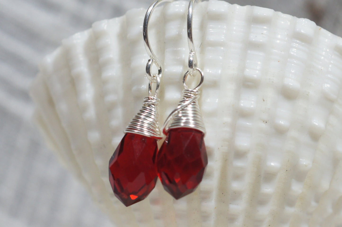 Poppy Red Briolette Earrings, Silver Plated Dangle Earrings