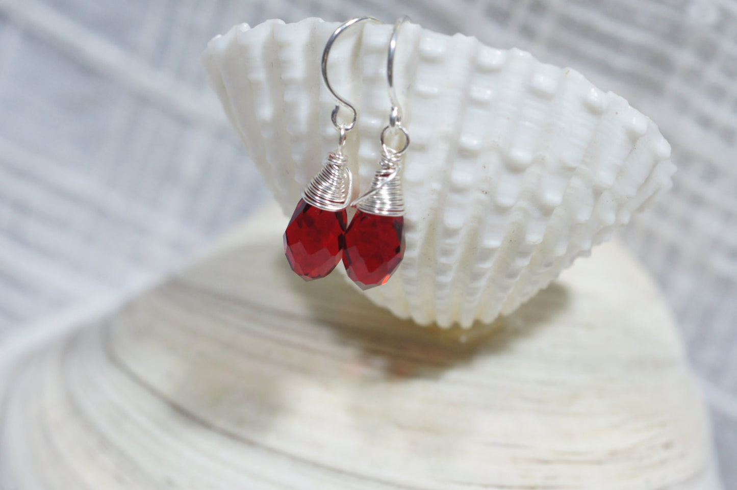 Poppy Red Briolette Earrings, Silver Plated Dangle Earrings