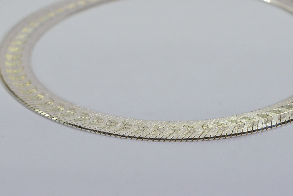 Vintage Sterling Silver Flat Herringbone Chain Necklace - Unisex Italian Design