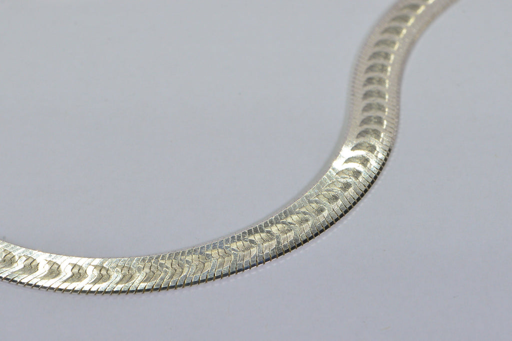 Vintage Sterling Silver Flat Herringbone Chain Necklace - Unisex Italian Design
