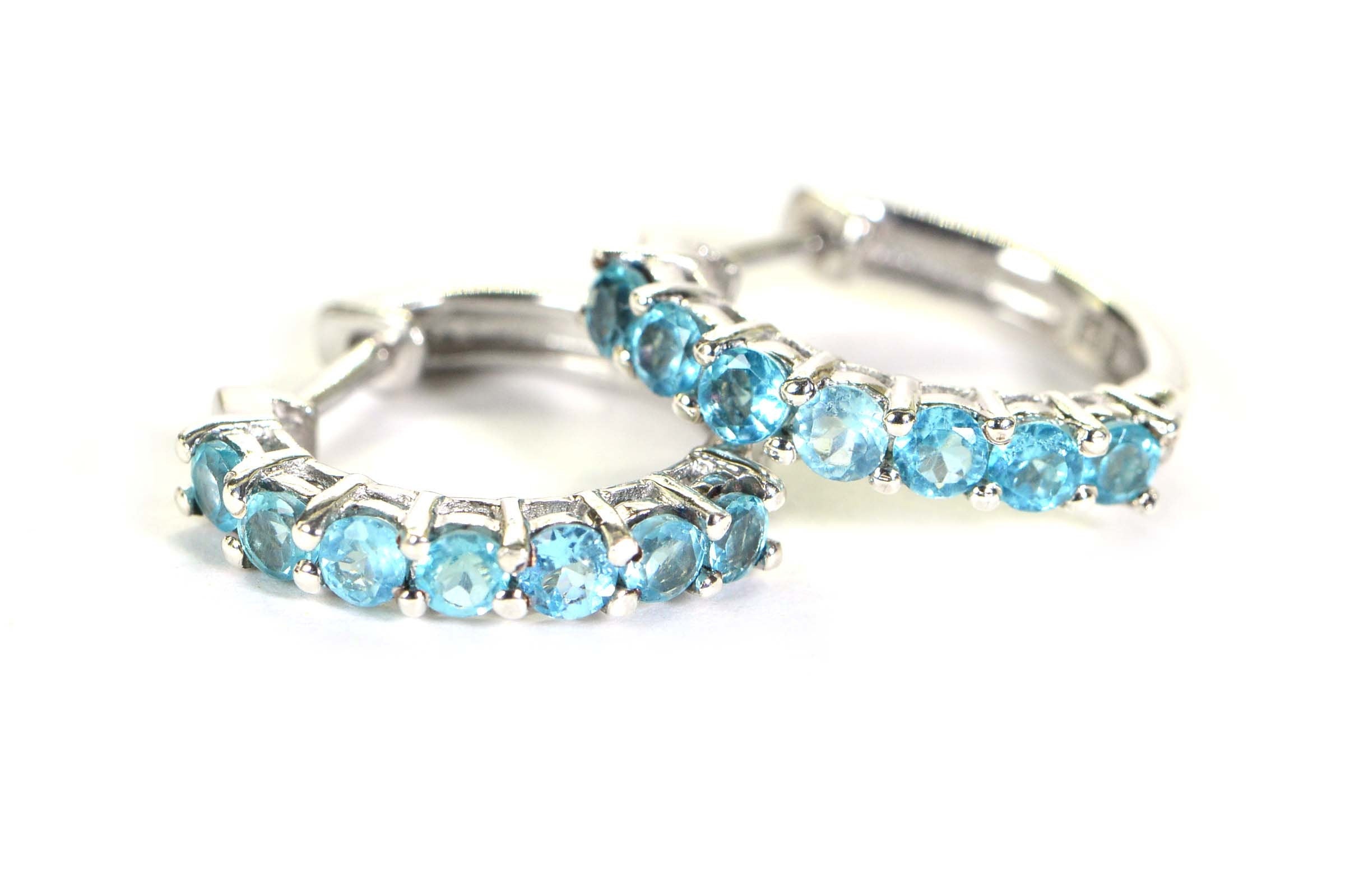 Aquamarine Sterling Silver Hoop Earrings: March Birthstone, 3/4 inch