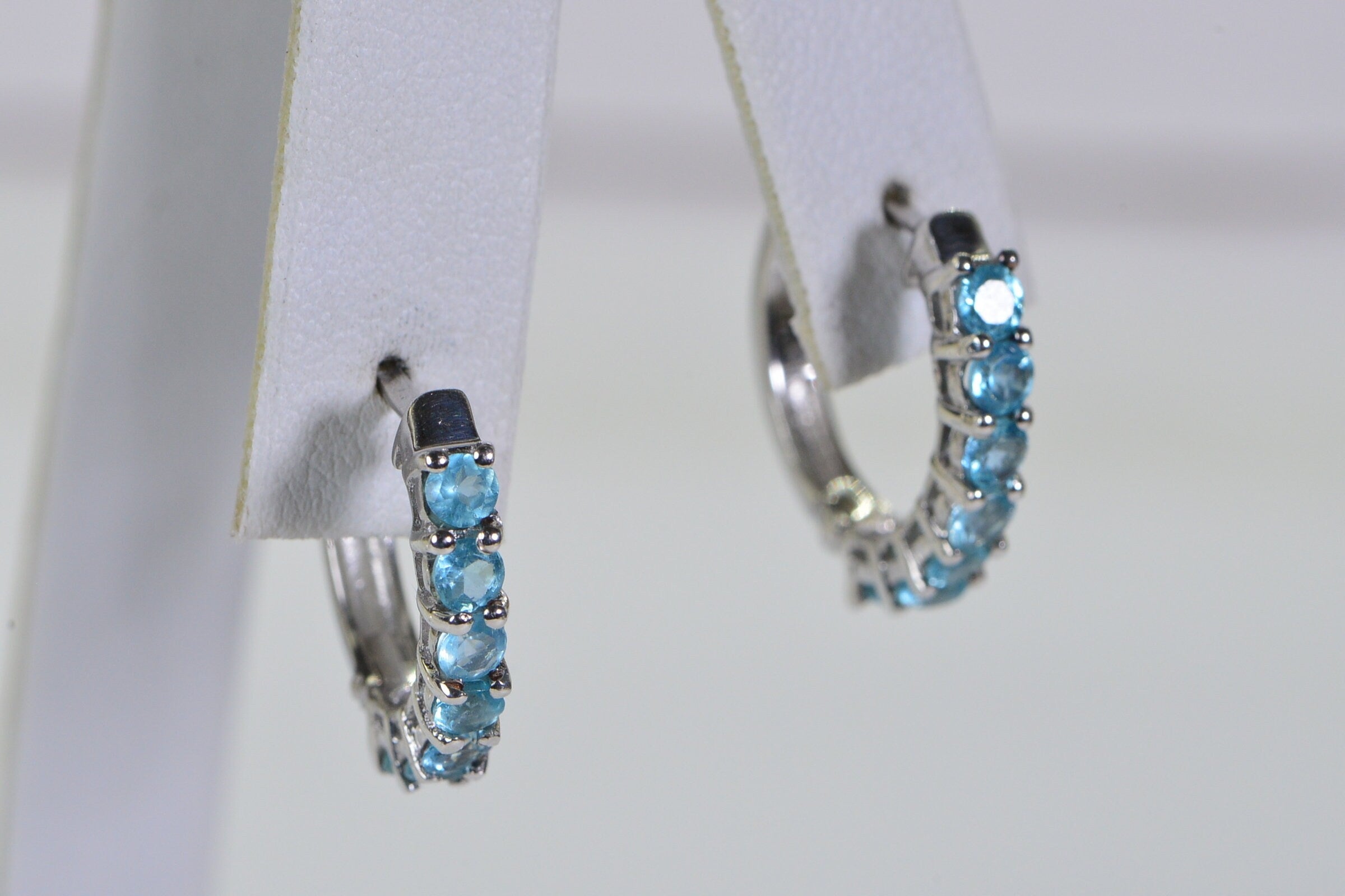 Aquamarine Sterling Silver Hoop Earrings: March Birthstone, 3/4 inch