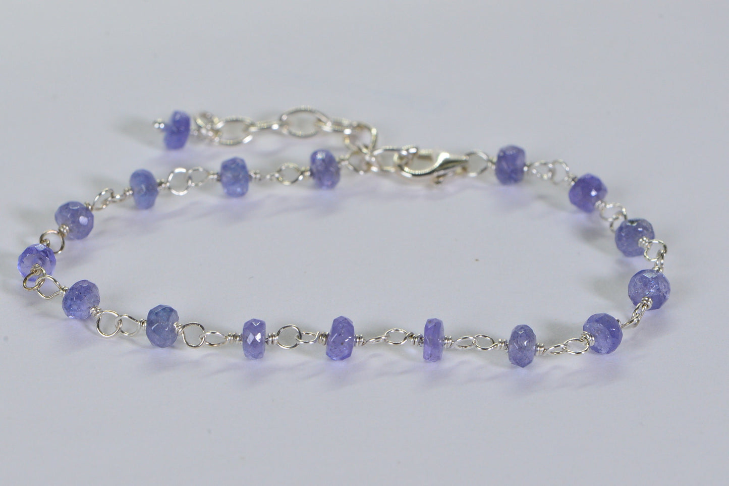 Handmade Tanzanite Bracelet: Delicate Sterling Silver Wire-Wrapped Chain
