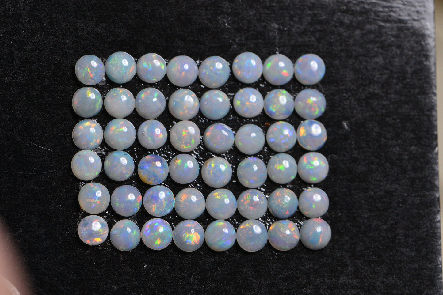 2.5mm Australian White Opal Cabochons: Round Smooth Stones, 5-Stone Lot