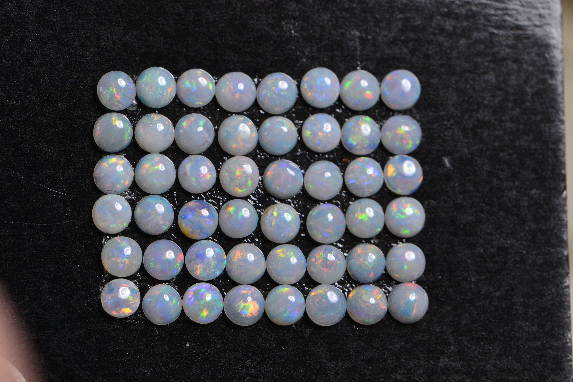 2.5mm Australian White Opal Cabochons: Round Smooth Stones, 5-Stone Lot