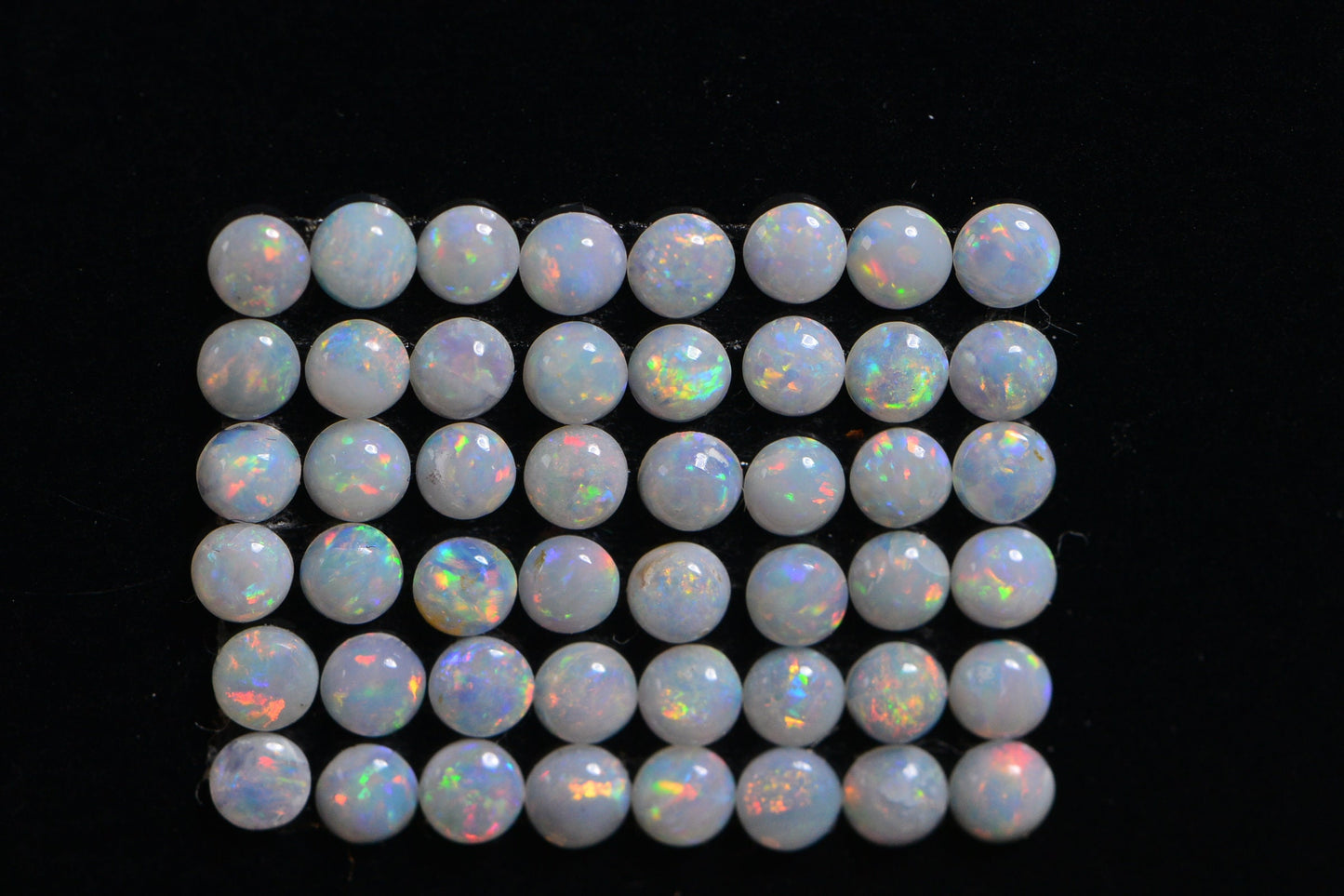 2.5mm Australian White Opal Cabochons: Round Smooth Stones, 5-Stone Lot