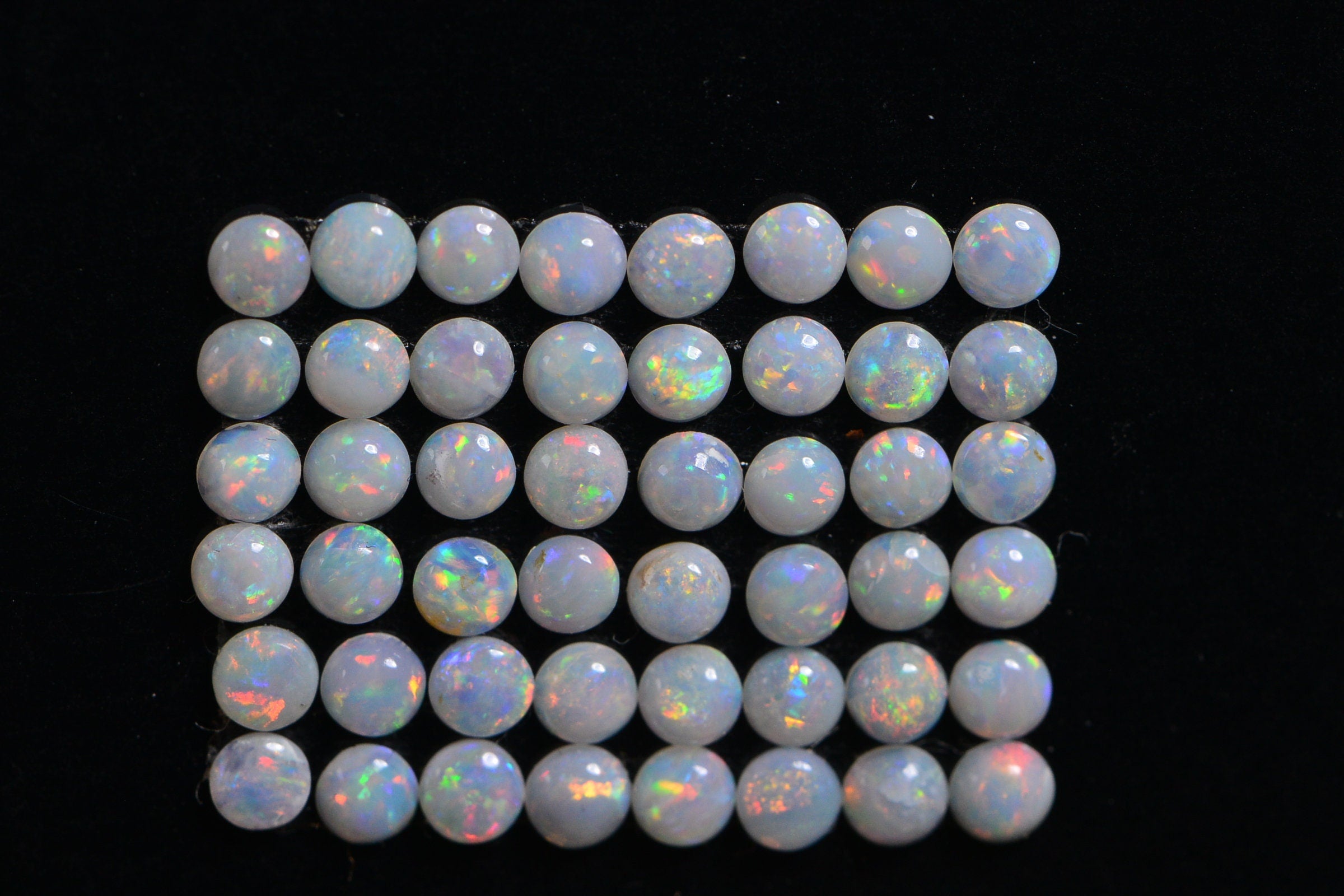2.5mm Australian White Opal Cabochons: Round Smooth Stones, 5-Stone Lot