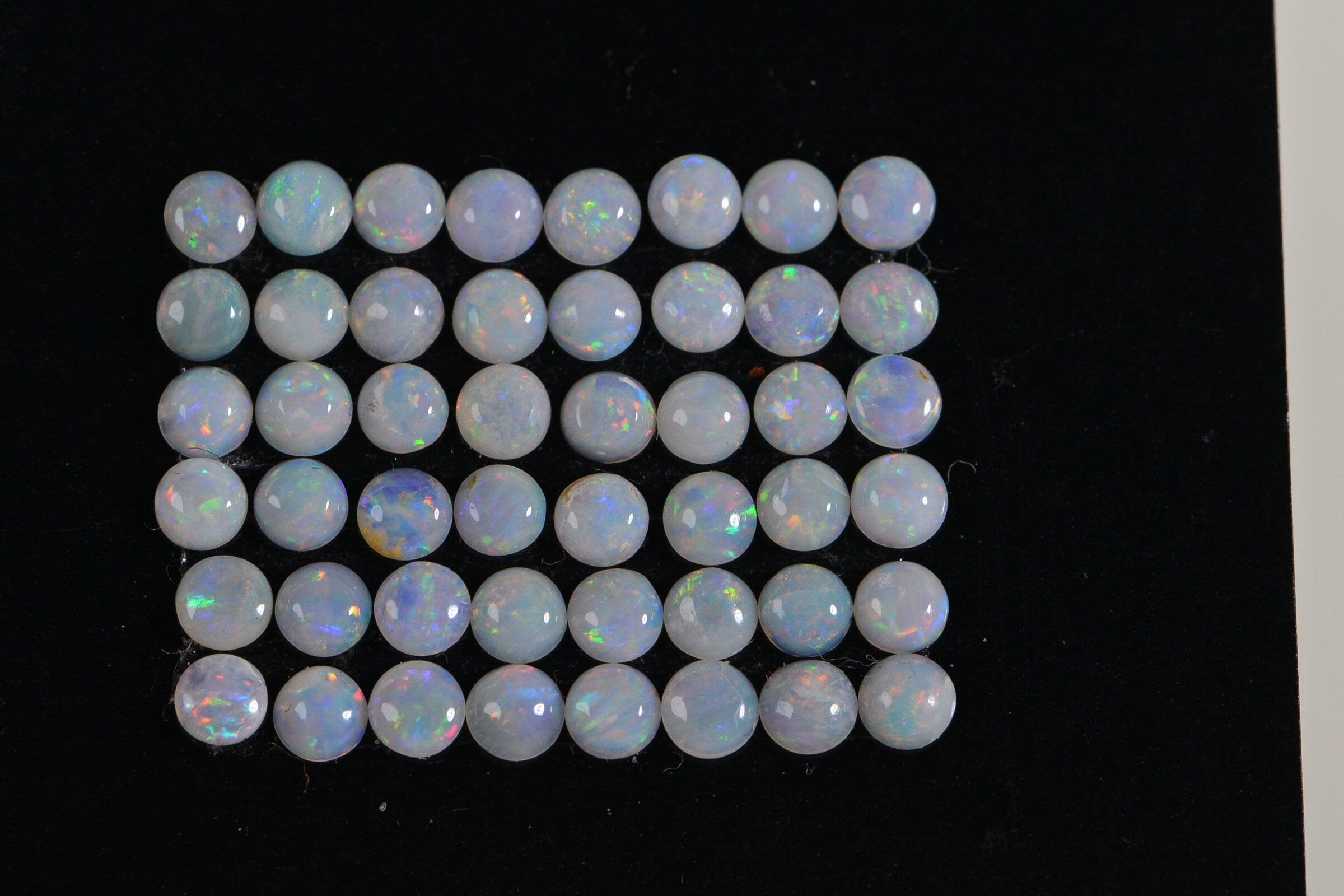 2.5mm Australian White Opal Cabochons: Round Smooth Stones, 5-Stone Lot