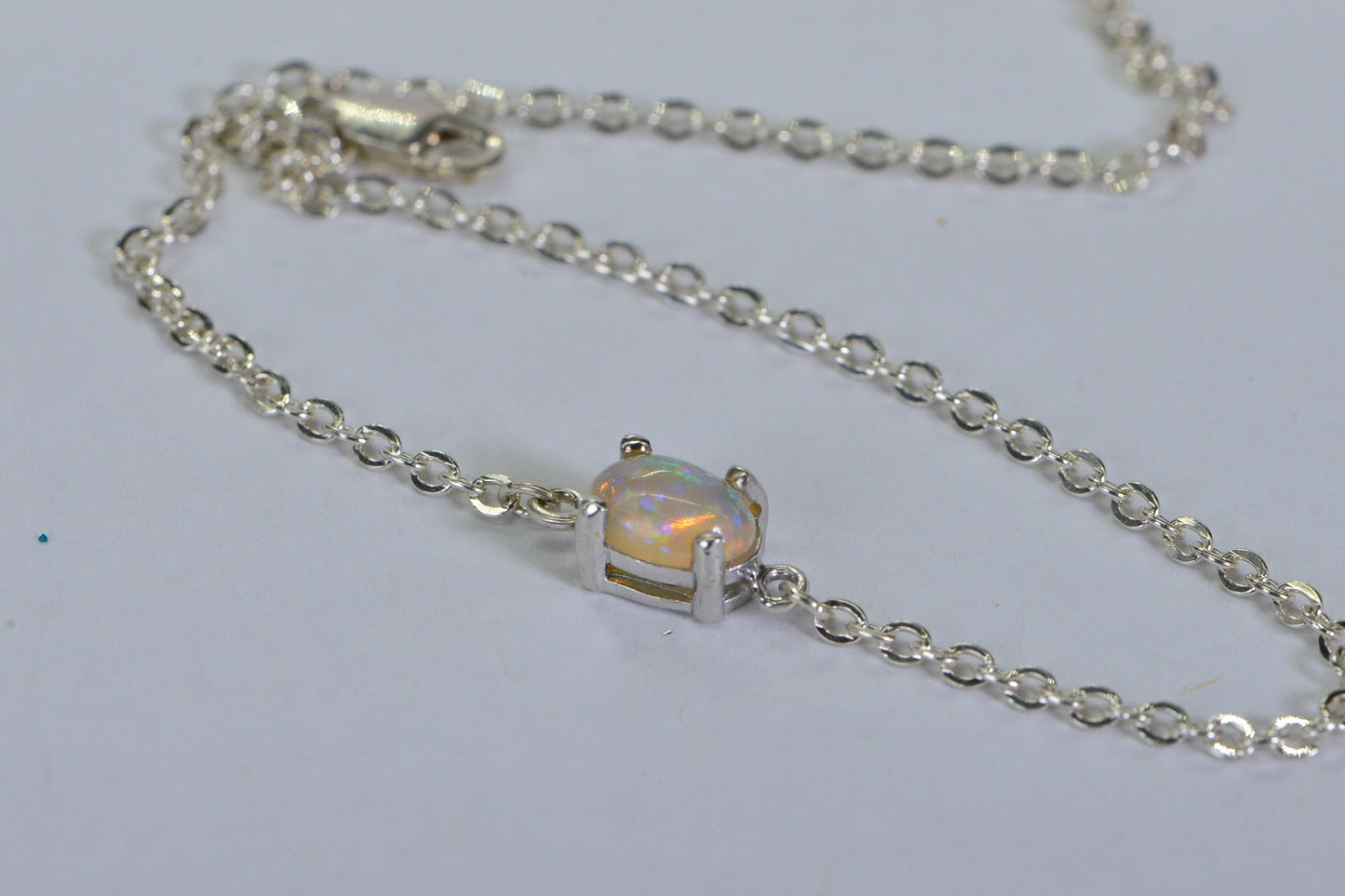 Ethiopian Opal Bracelet: Delicate Sterling Silver Chain, Welo Opal