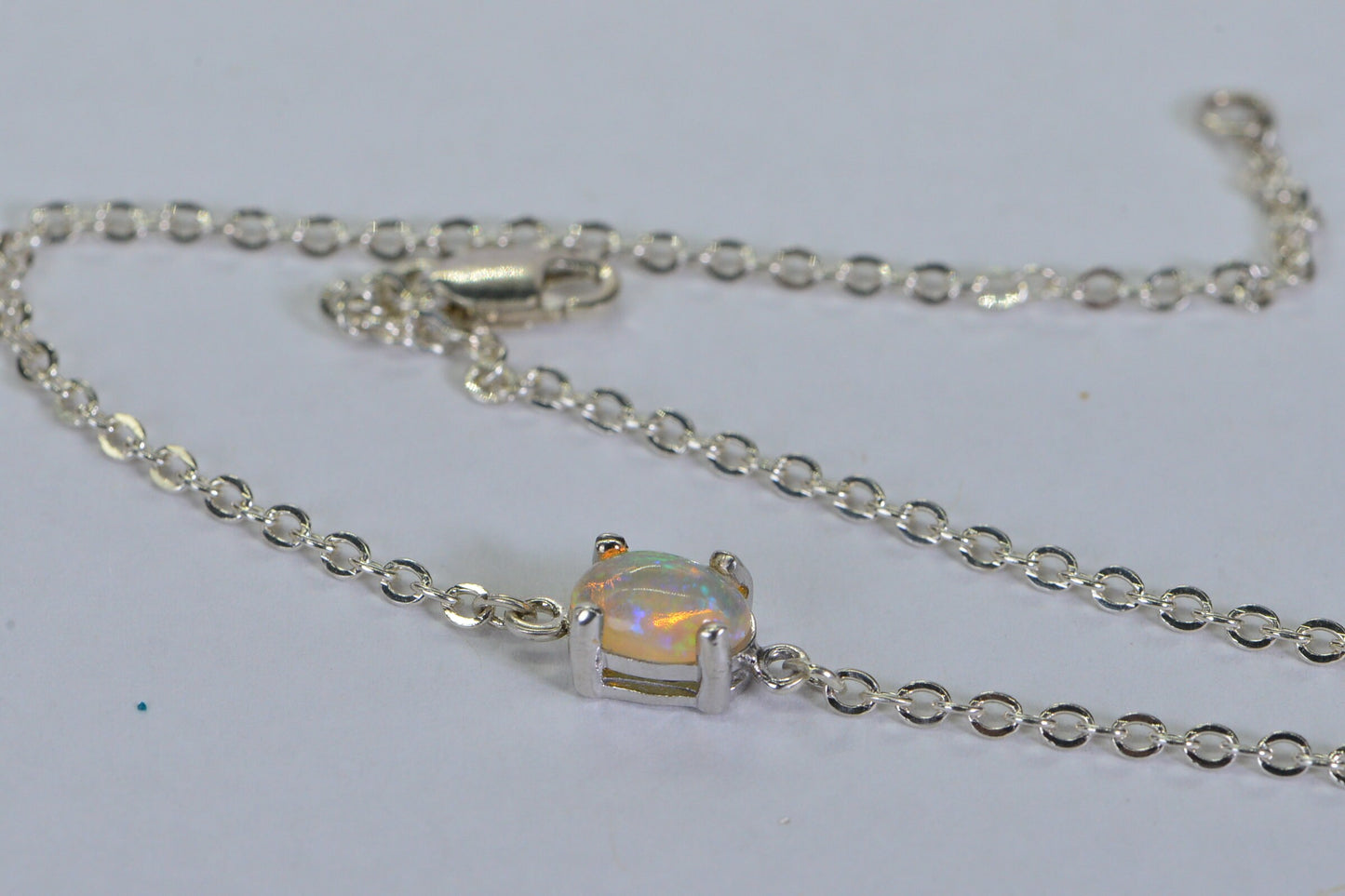 Ethiopian Opal Bracelet: Delicate Sterling Silver Chain, Welo Opal
