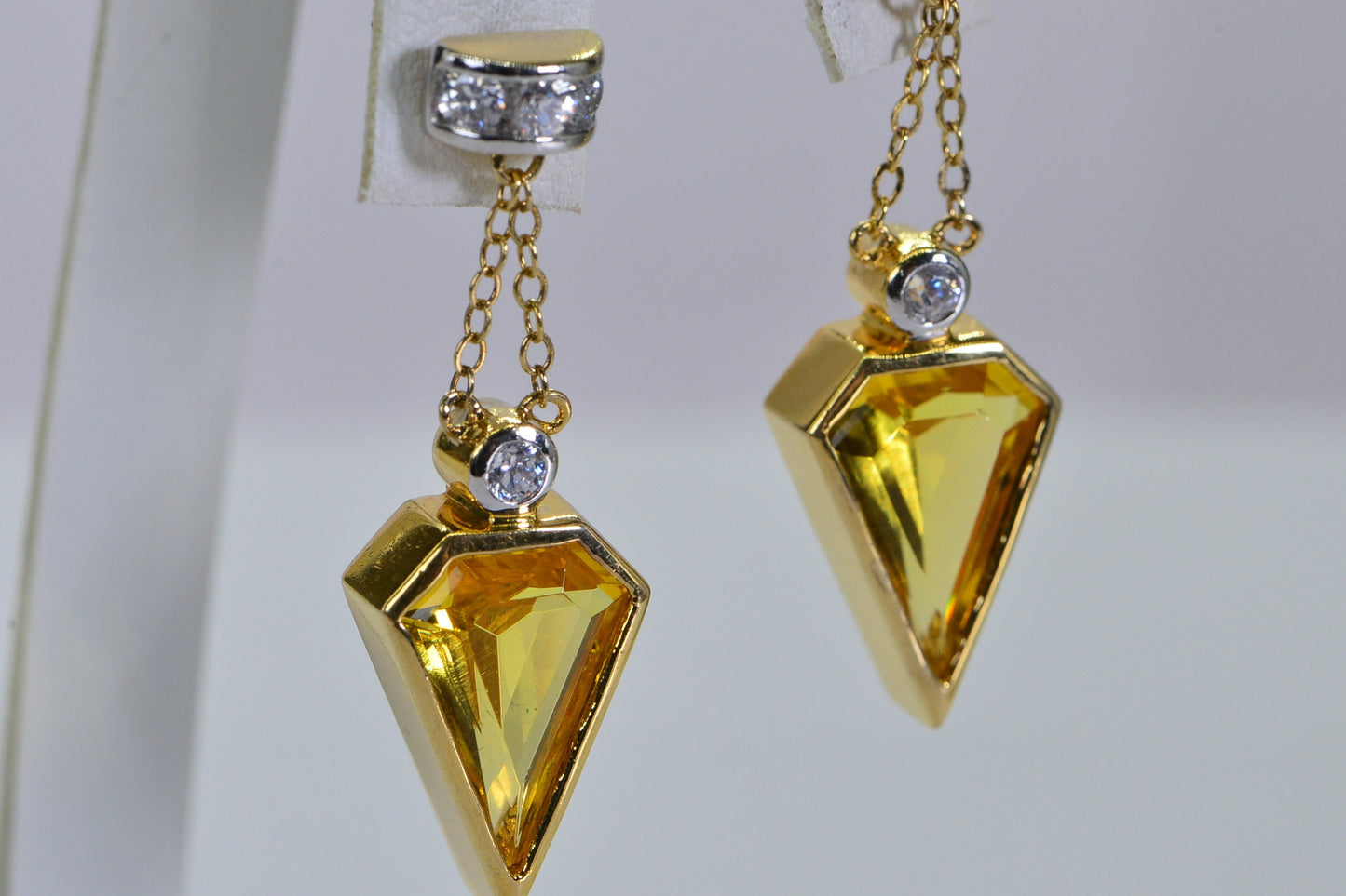 Citrine Triangle Earrings: 14K Gold & Sterling Silver Dangle Earrings