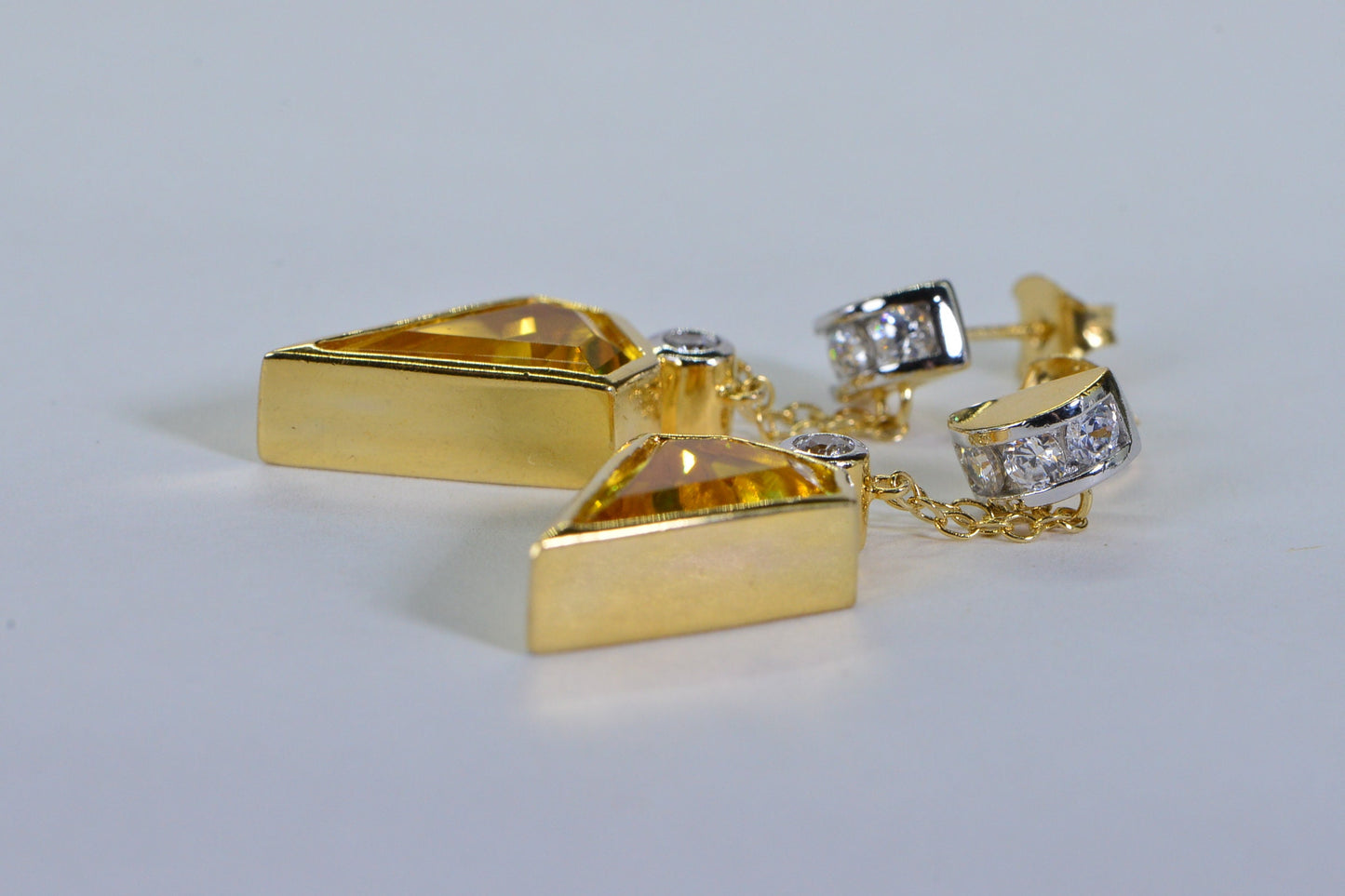 Citrine Triangle Earrings: 14K Gold & Sterling Silver Dangle Earrings