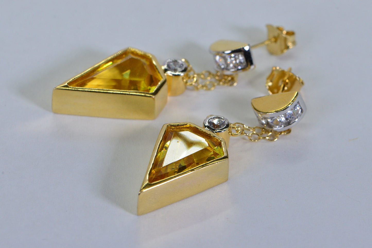 Citrine Triangle Earrings: 14K Gold & Sterling Silver Dangle Earrings