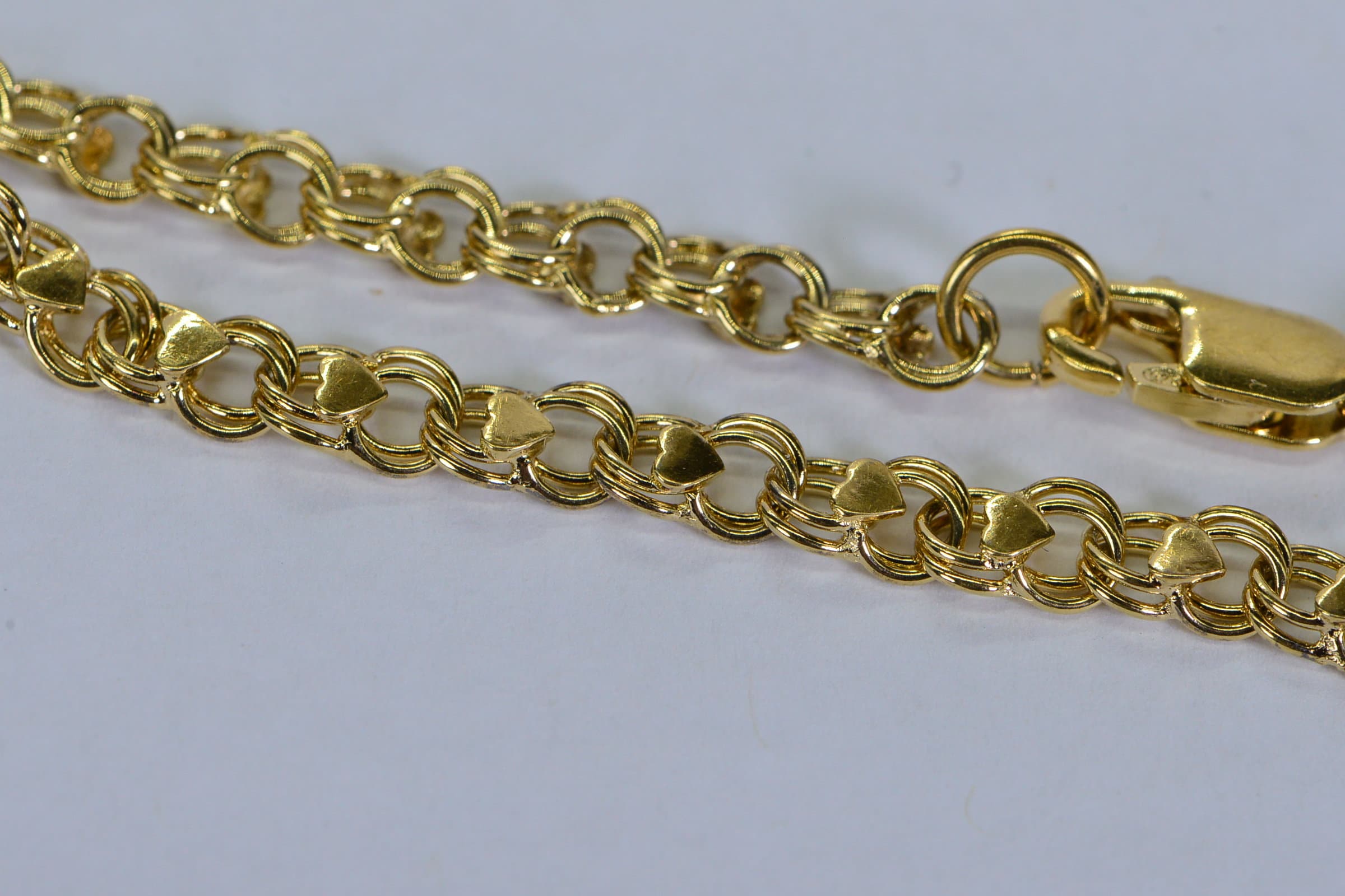 Vintage 14K Gold Vermeil Heart Bracelet - Sterling Silver Triple Link