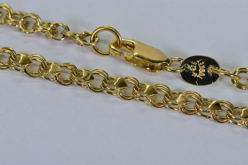 Vintage 14K Gold Vermeil Heart Bracelet - Sterling Silver Triple Link