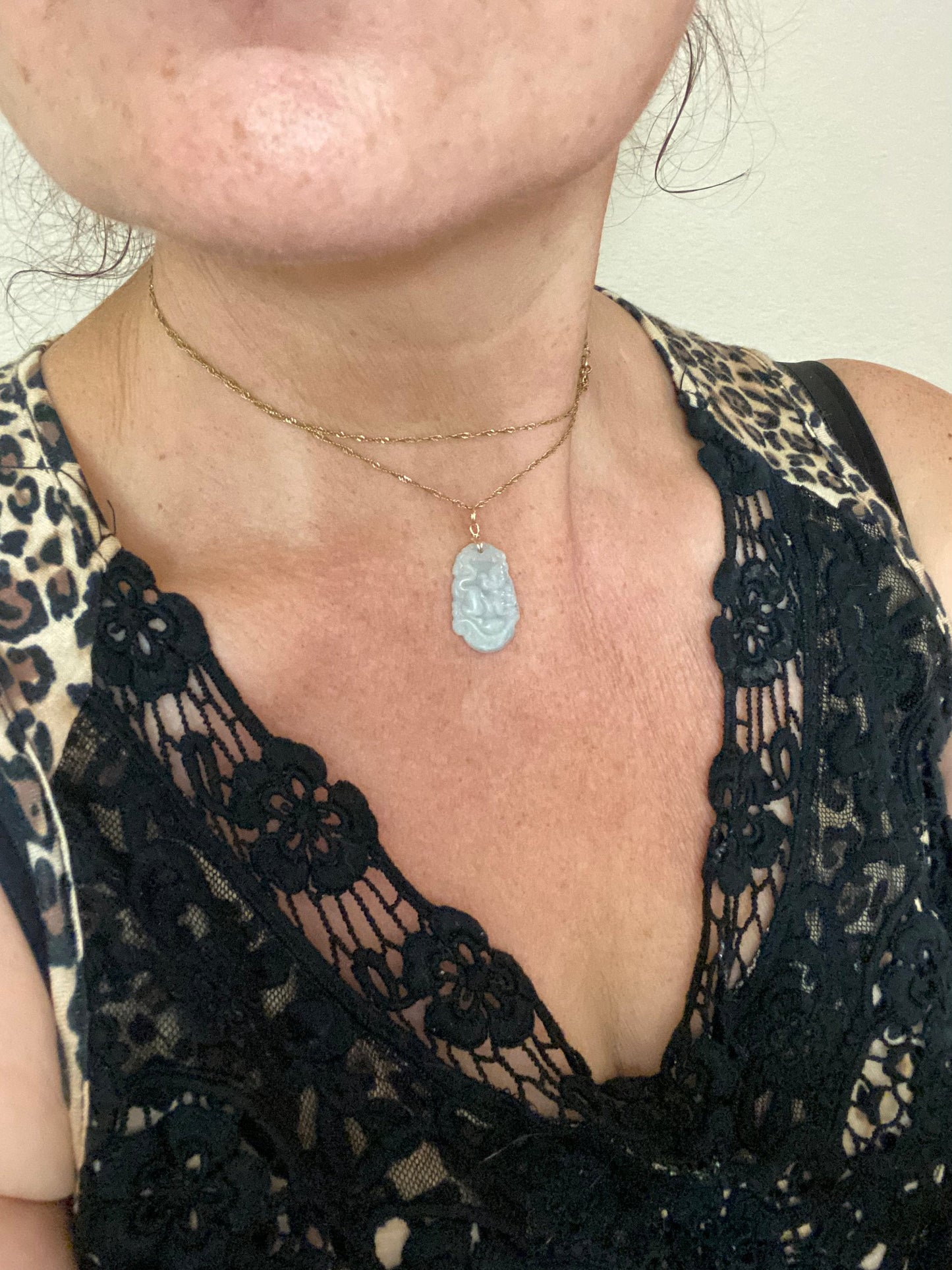 Jade Rat Amulet Necklace: Burmese Jadeite Zodiac Pendant, 14K Gold