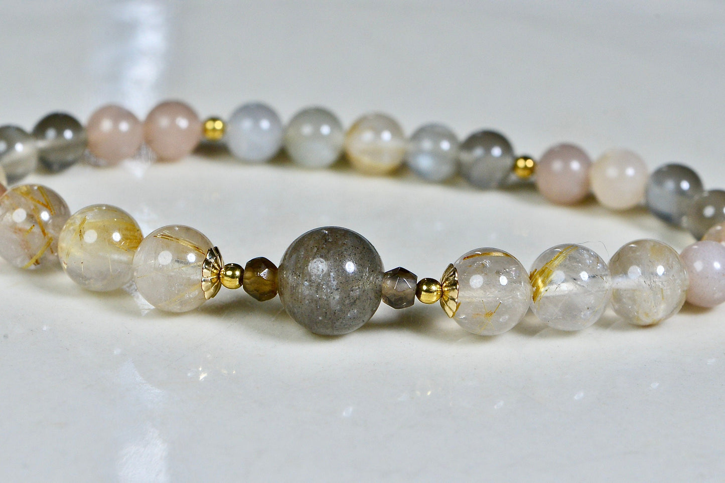 Natural Colorful Moonstone Labradorite Golden Rutile Quartz  Bracelet Crystal Healing Mix Gemstone Bracelet