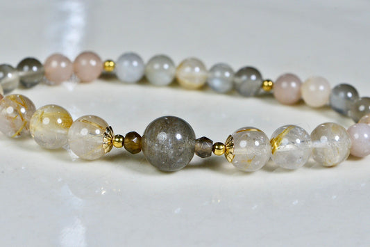 Natural Colorful Moonstone Labradorite Golden Rutile Quartz  Bracelet Crystal Healing Mix Gemstone Bracelet