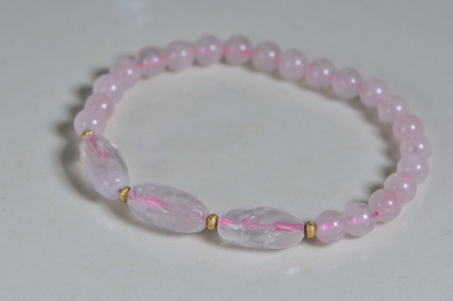 Natural Rose Quartz Bracelet: 14K Yellow Gold Crystal Healing