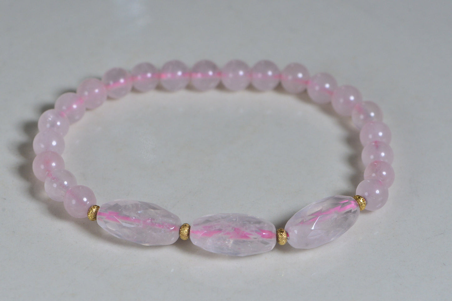 Natural Rose Quartz Bracelet: 14K Yellow Gold Crystal Healing
