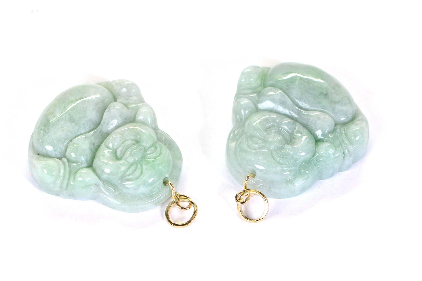 Burmese Jade Buddha Pendant: Natural Ice Green, 14K Gold