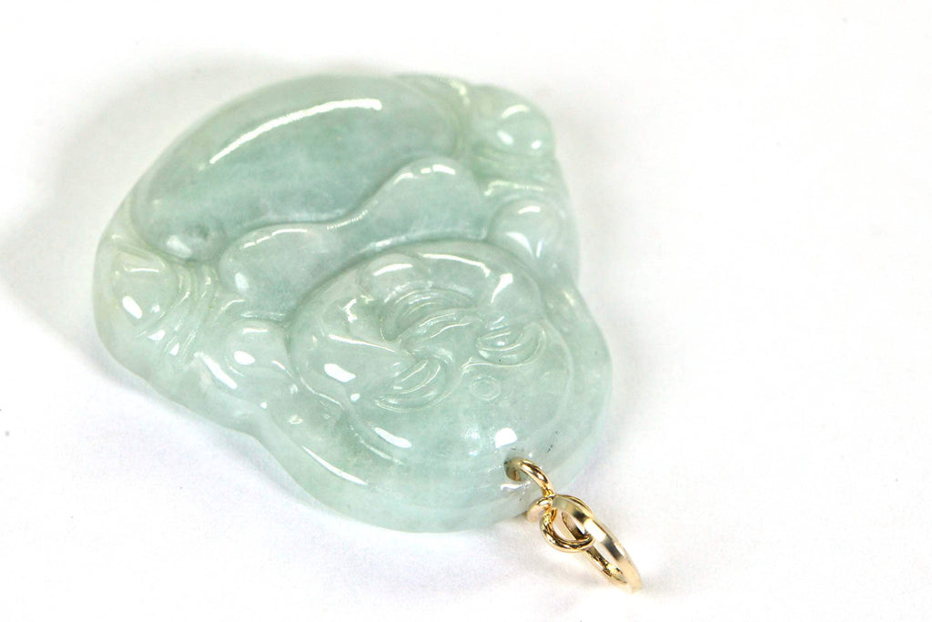 Carved Jade Buddha Pendant: 14K Gold, Burmese Jadeite