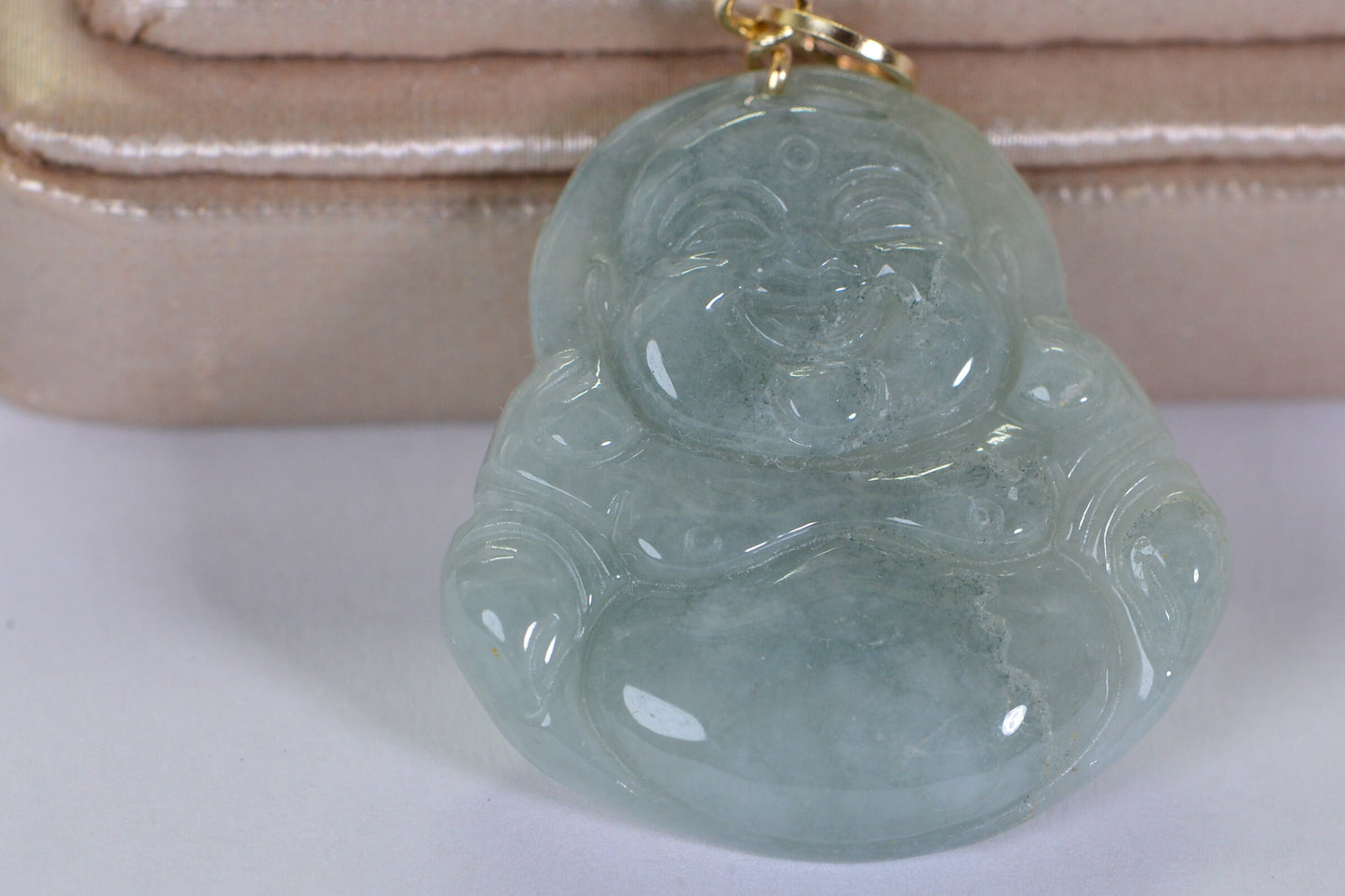 14K Gold Jade Buddha Pendant: Natural Burmese Jadeite