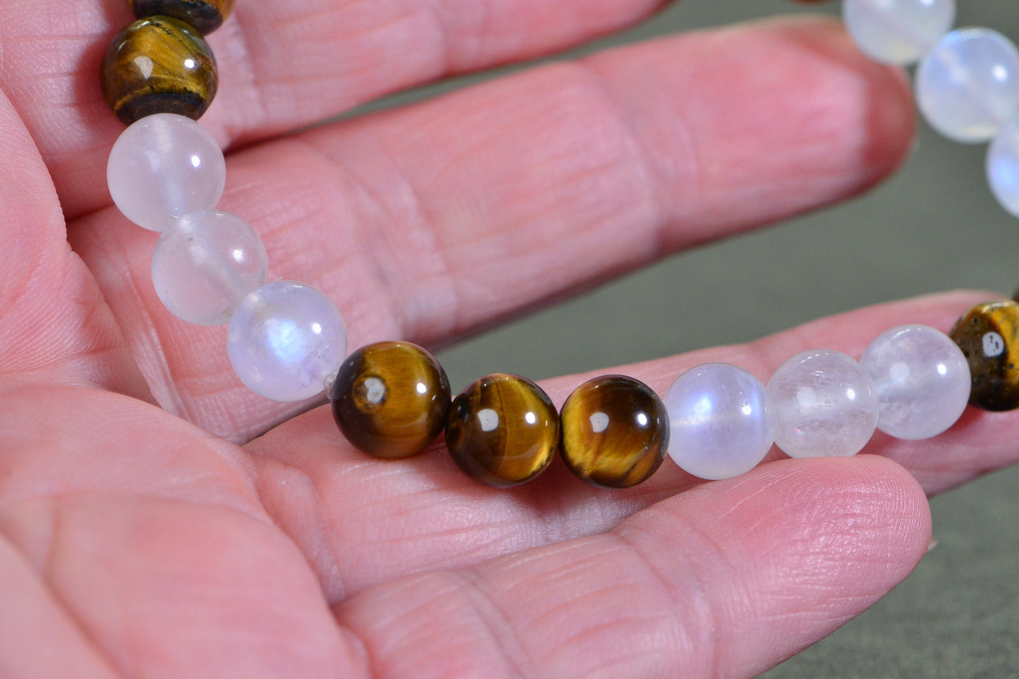 AAA  Moonstone and Tiger Eyes Beads 8mm  Protection  Bracelet Healing Crystals