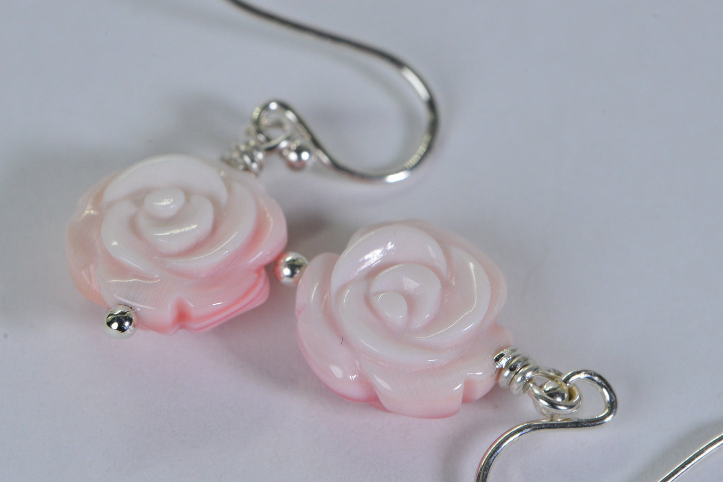 14K Gold Queen Conch Rose Earrings: Carved Pink Flower Shell