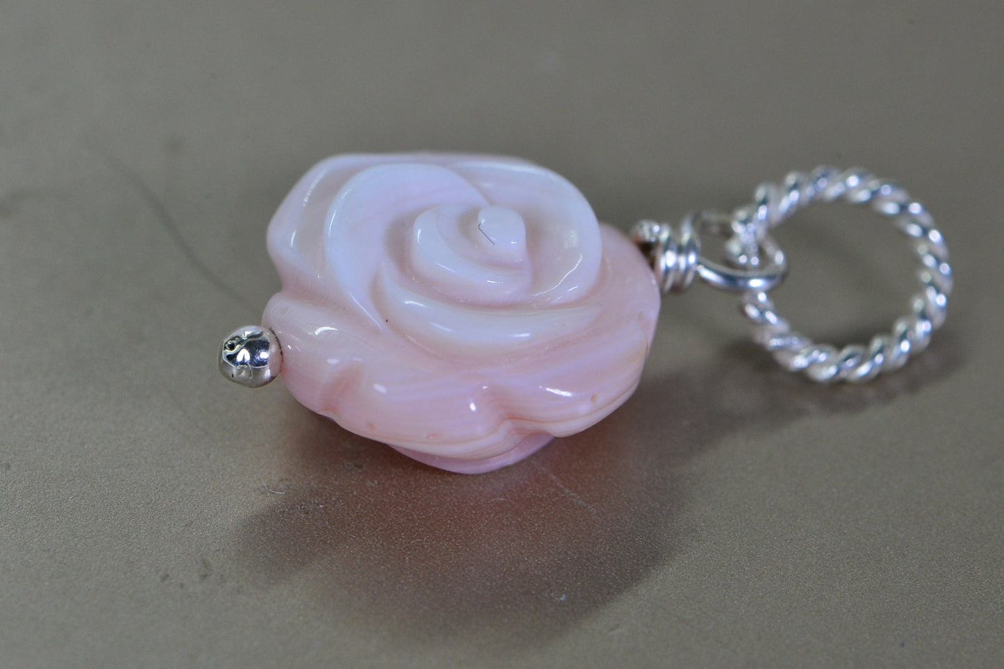 Queen Conch Pink Rose Pendant: Carved Flower, Sterling Silver