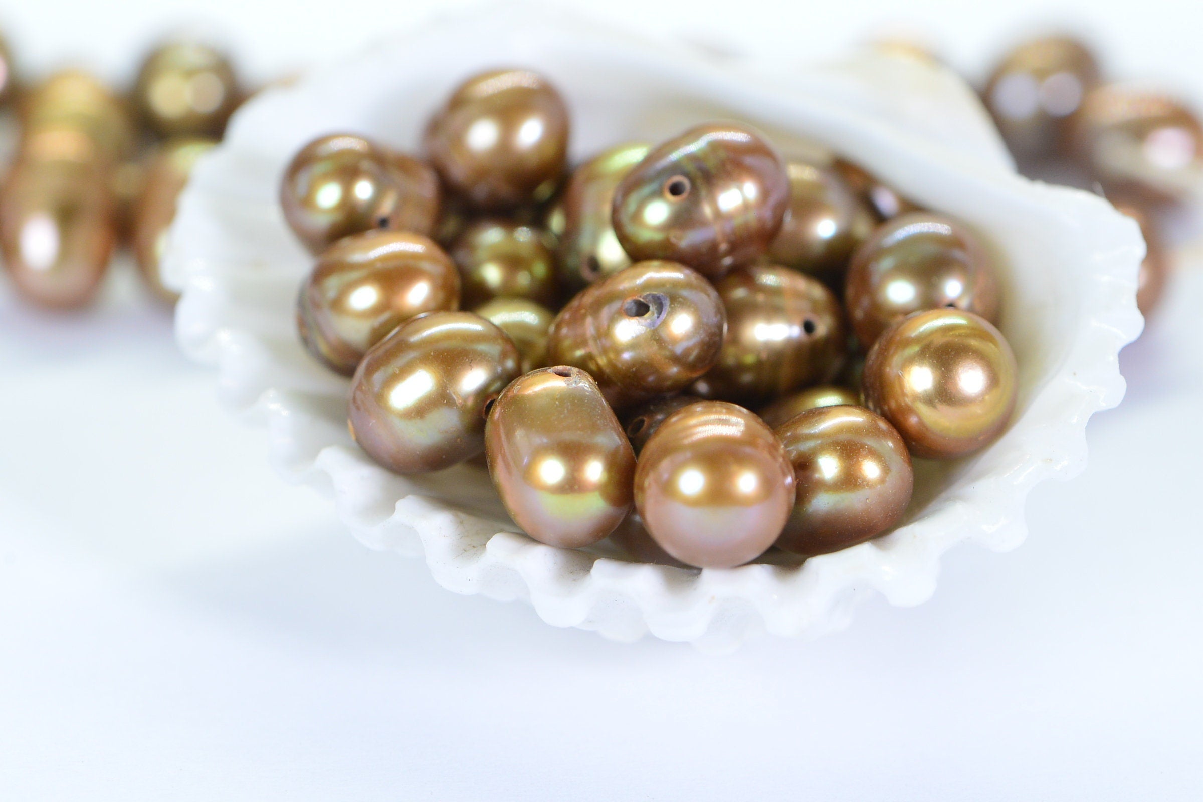 Genuine Freshwater Golden  Brown Pearl Oval Potato Cultured Natural Pearls