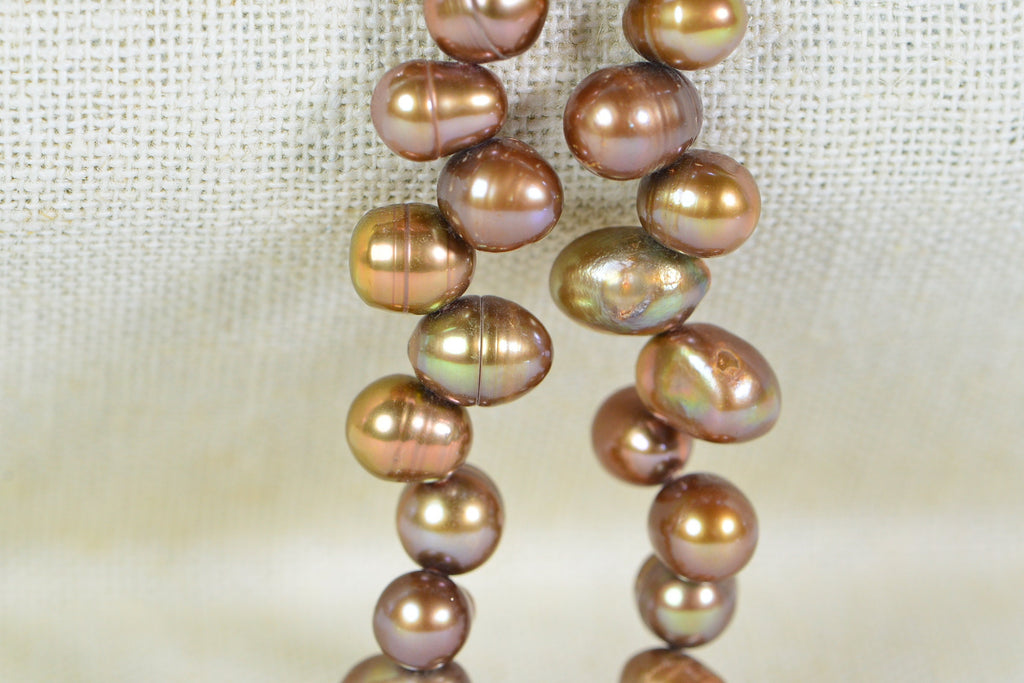 Genuine Freshwater Golden  Brown Pearl Oval Potato Cultured Natural Pearls