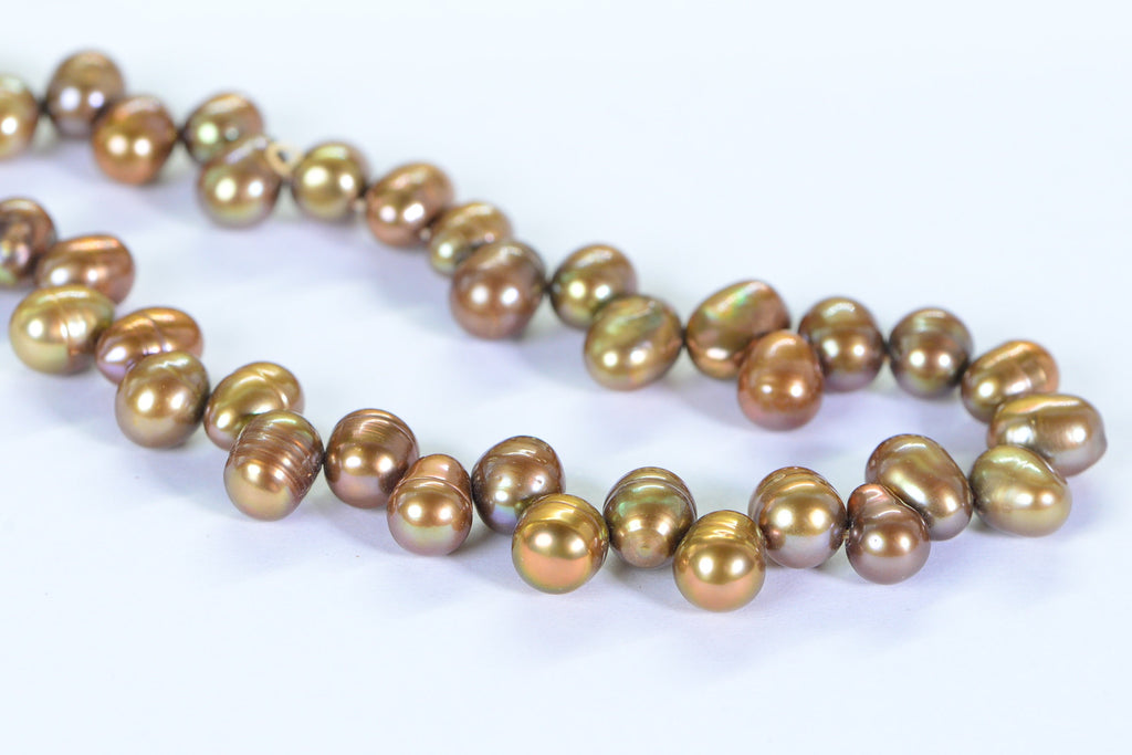 Genuine Freshwater Golden  Brown Pearl Oval Potato Cultured Natural Pearls