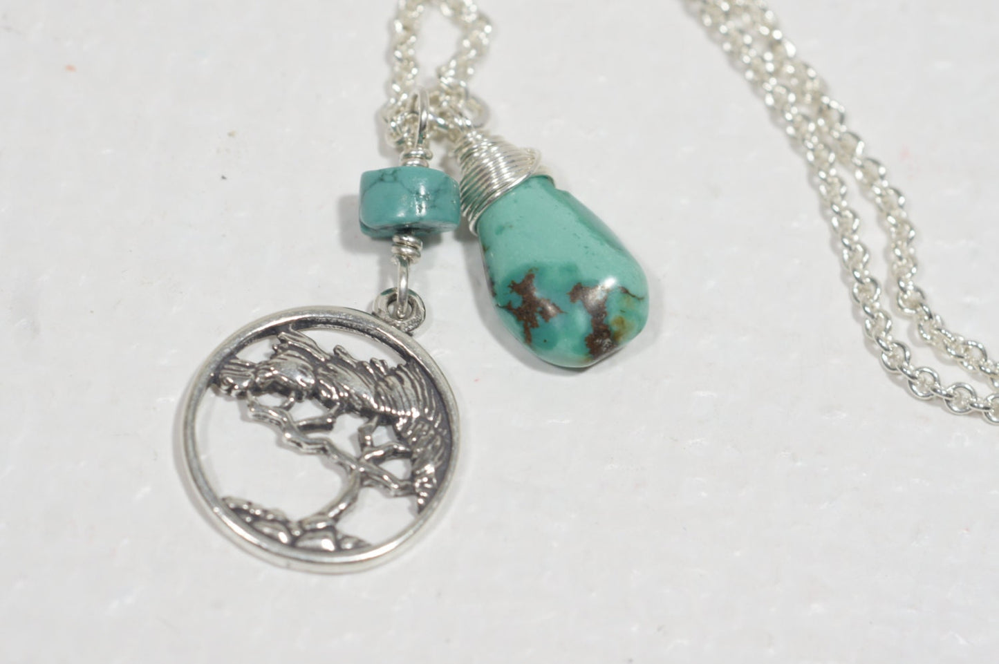 Turquoise Tree Necklace, Sterling Silver Chain, December Birthstone