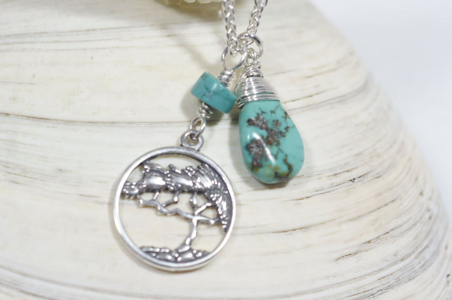 Turquoise Tree Necklace, Sterling Silver Chain, December Birthstone
