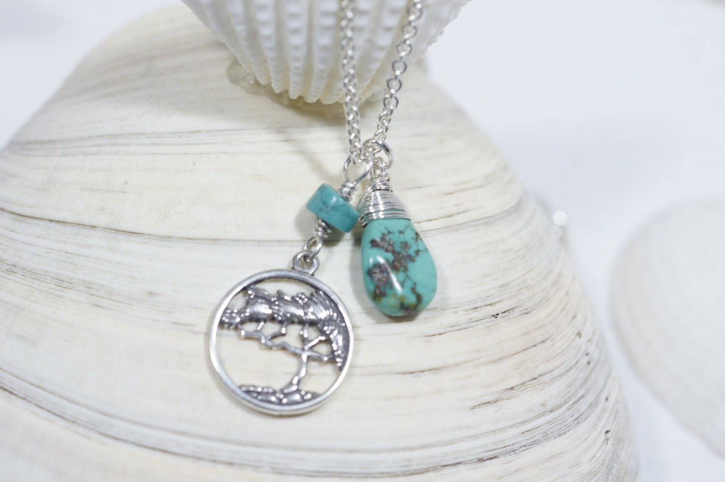 Turquoise Tree Necklace, Sterling Silver Chain, December Birthstone