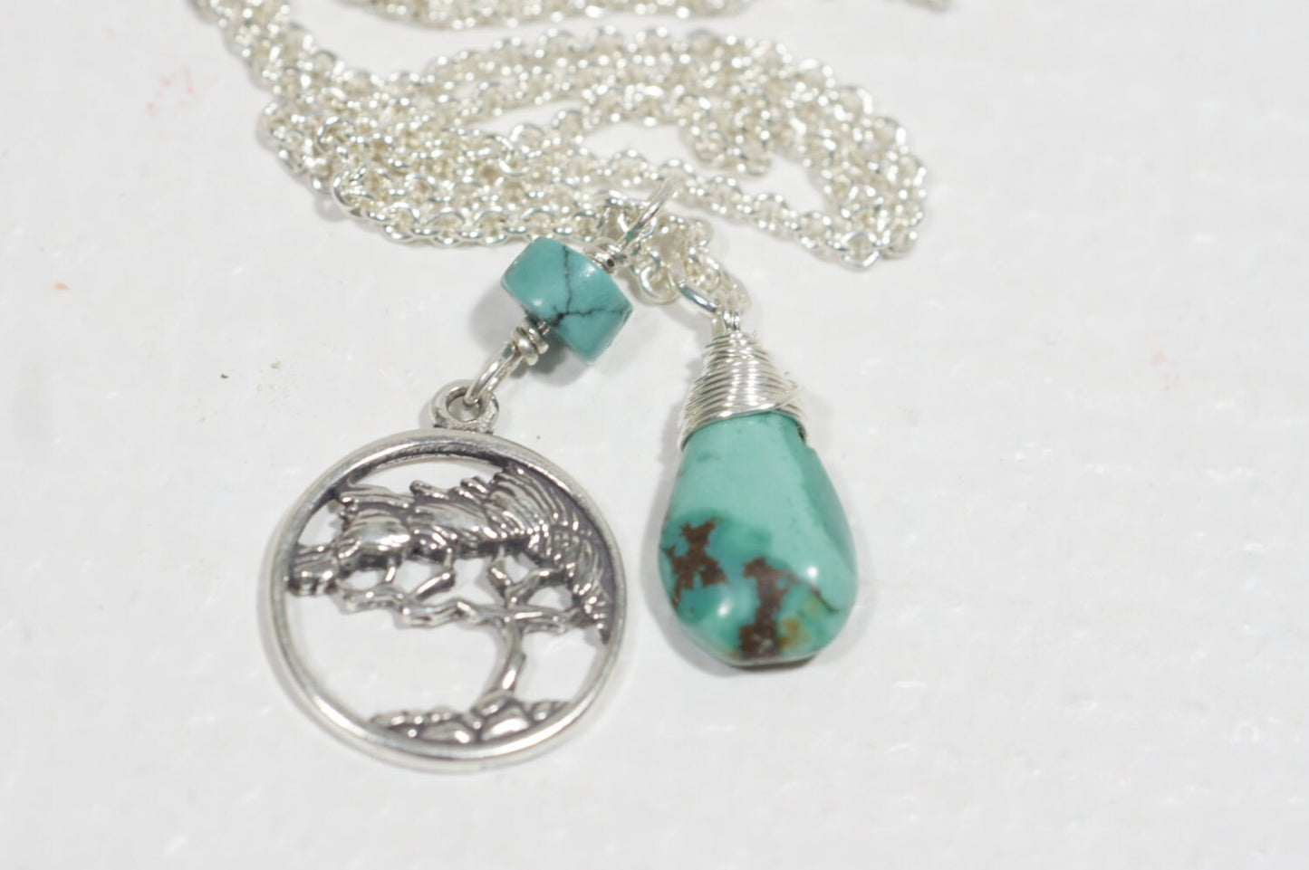 Turquoise Tree Necklace, Sterling Silver Chain, December Birthstone